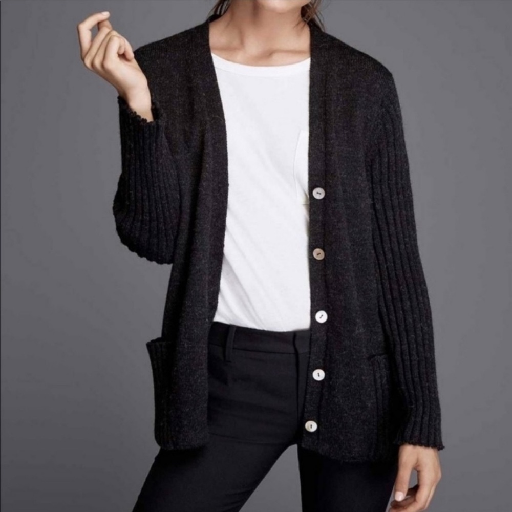 Zady Dark Grey Alpaca Classic Grandpa Cardigan size small